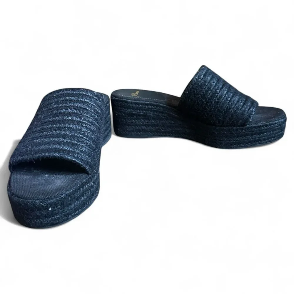 J.Crew Espadrille Platform Slide Sandals Black Size 9 Braided Wedge Minimalist